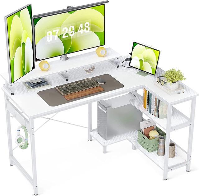 L-Shaped Desk Corner Computer Desk Wide Work Desk with Printer Stand, Large  Home Office Desk Workstation Table Executive Desk for Working Gaming 