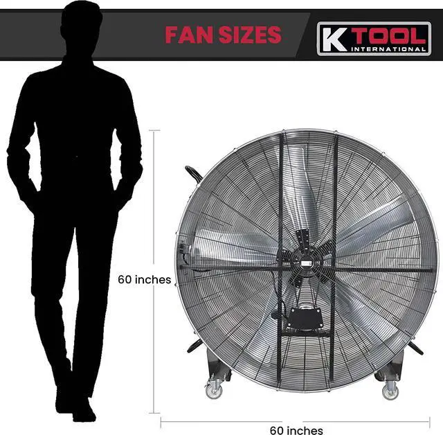 Alt view image 6 of 7 - K Tool International 77760; 60 Belt Drive Drum Fan, Ideal for Warehouses and Barns, 4 Casters for Easy Mobility Around the Shop or Garage, High Velocity 2 Speed Motor Produces 22,100 Max CFM, Gray