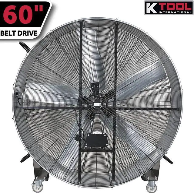 Alt view image 2 of 7 - K Tool International 77760; 60 Belt Drive Drum Fan, Ideal for Warehouses and Barns, 4 Casters for Easy Mobility Around the Shop or Garage, High Velocity 2 Speed Motor Produces 22,100 Max CFM, Gray