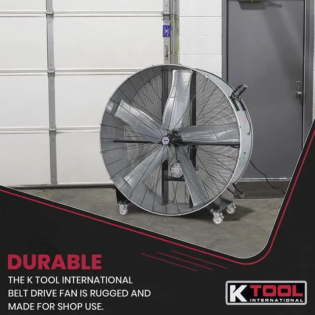 Alt view image 7 of 7 - K Tool International 77760; 60 Belt Drive Drum Fan, Ideal for Warehouses and Barns, 4 Casters for Easy Mobility Around the Shop or Garage, High Velocity 2 Speed Motor Produces 22,100 Max CFM, Gray
