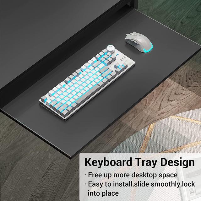 Alt view image 7 of 7 - 96" L Shaped Gaming Desk, Reversible Computer Desk, Gaming Desk with Power Outlets & LED Strip, Monitor Shelf, Keyboard Tray, Pegboard and Storage Shelves for Home Office, Black