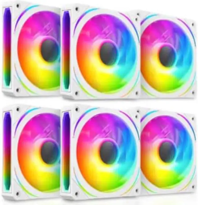Main image of Computer Case Fan , Low Noise Intelligent Speed Regulation , ARGB AURA SYNC 120mm Case Fan Radiator w/+5V PWM Hub Controller - White 6Pack