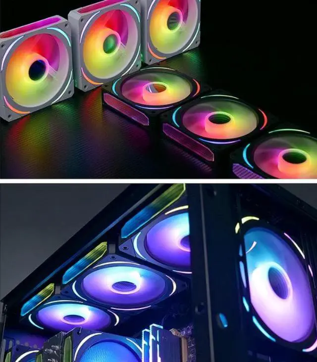 Alt view image 6 of 7 - Computer Case Fan , Low Noise Intelligent Speed Regulation , ARGB AURA SYNC 120mm Case Fan Radiator w/+5V PWM Hub Controller - White 6Pack