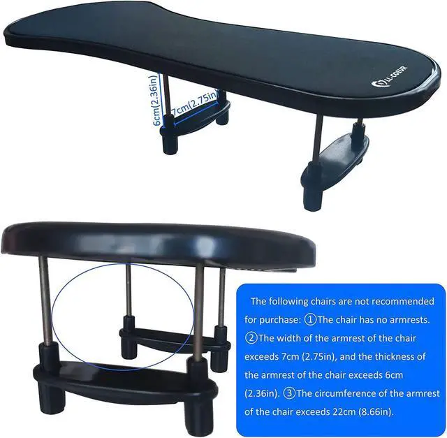 Alt view image 4 of 5 - Ergonomic Armrest Mouse Pad Holder Adjustable Computer Desk Extender Arm Wrist Rest Support for Table and Chair (Black)