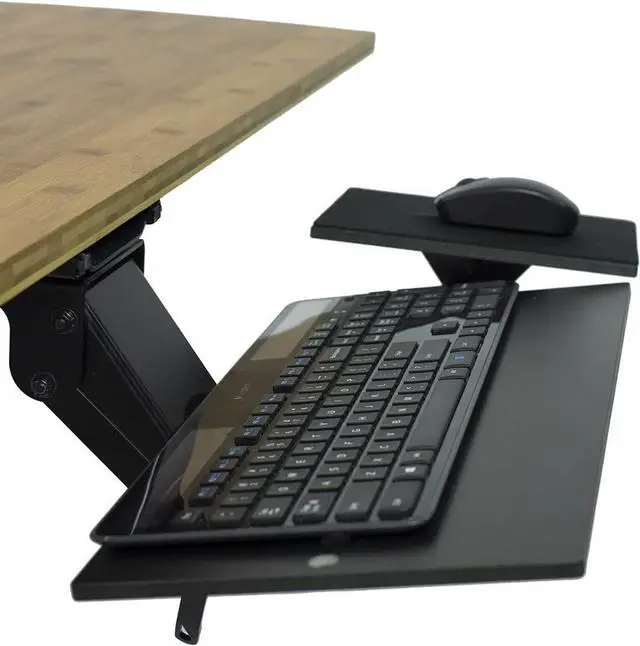 Main image of Ergonomic Under-Desk Computer Keyboard Tray adjustable height angle negative tilt sliding pull out platform swivels 360 slides office products furniture desktop accessories with mouse pad black