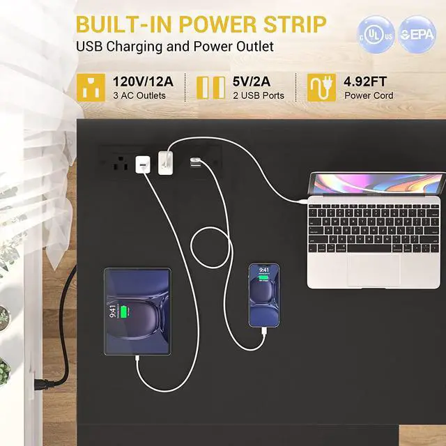 Alt view image 2 of 7 - L Shaped Desk with Power Outlet & LED Strip, Reversible L-Shaped Corner Computer Desks Gaming Desk with Storage Shelf & Monitor Stand, Modern 2 Person Home Office Desk, Writing Desk, Black