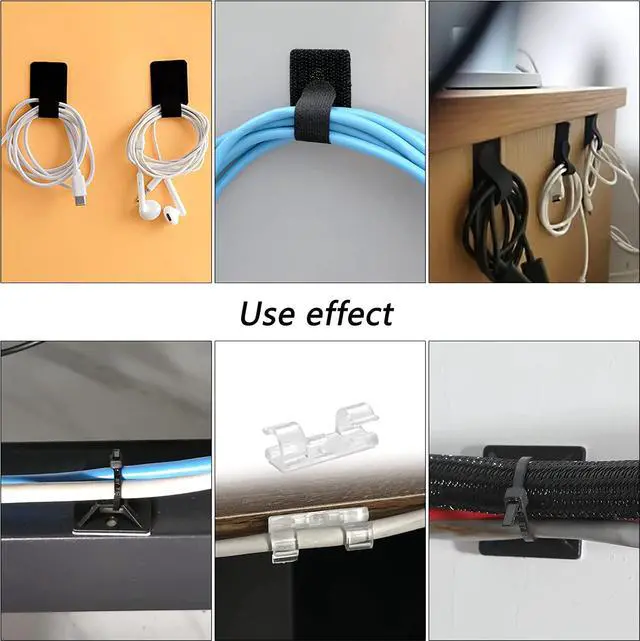 Alt view image 6 of 7 - 173 Pcs Cable Management Organizer Kit, Include 4 Cable Sleeve Split with 47 Self Adhesive Cable Clips Holder, 10 Cable Ties, 10 Adhesive Wall Cable Tie, 100 Fasten Cable Ties, 2 x Roll Cable Ties