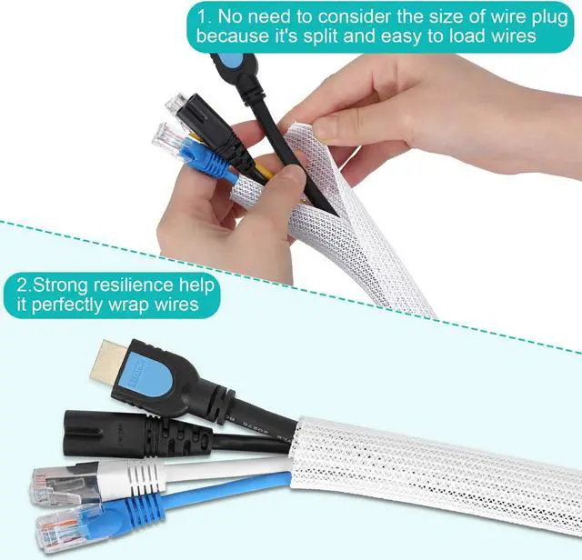 Alt view image 3 of 6 - 6.6ft - 3/4 inch White Cable Sleeve, Cable Organizer for Desk PC TV Computer, Wire Protector Cable Wrap Cover, Cord Management for Home Office