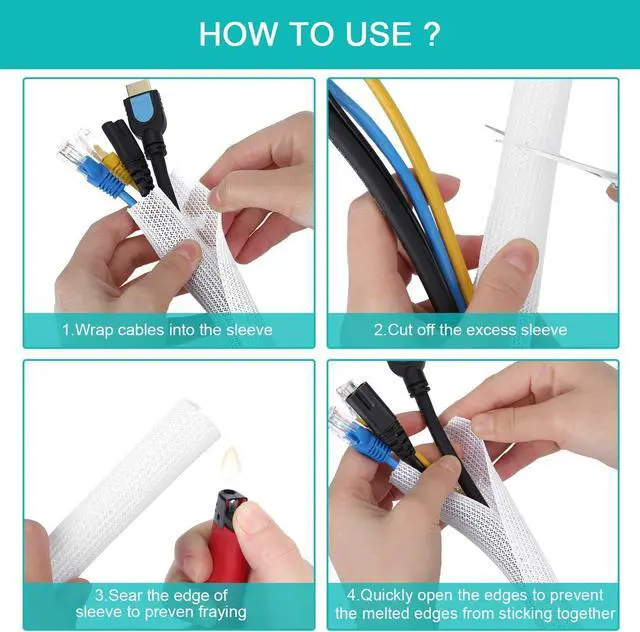 Alt view image 6 of 6 - 6.6ft - 3/4 inch White Cable Sleeve, Cable Organizer for Desk PC TV Computer, Wire Protector Cable Wrap Cover, Cord Management for Home Office
