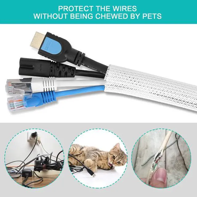 Alt view image 2 of 6 - 6.6ft - 3/4 inch White Cable Sleeve, Cable Organizer for Desk PC TV Computer, Wire Protector Cable Wrap Cover, Cord Management for Home Office
