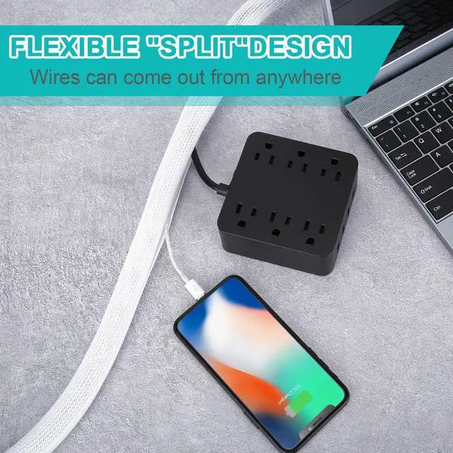 Alt view image 5 of 6 - 6.6ft - 3/4 inch White Cable Sleeve, Cable Organizer for Desk PC TV Computer, Wire Protector Cable Wrap Cover, Cord Management for Home Office