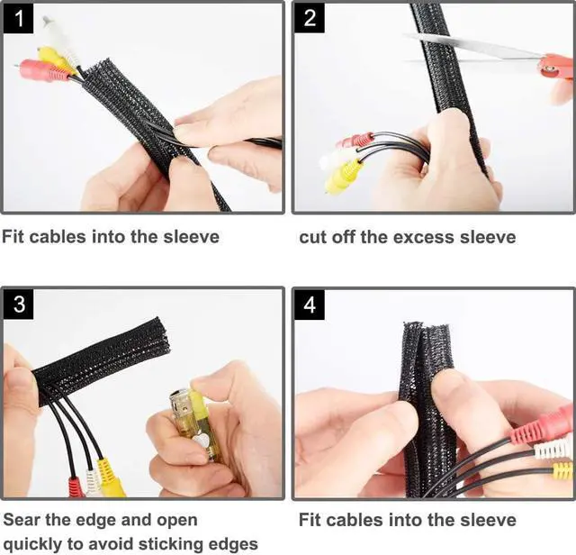 Alt view image 6 of 6 - 20ft - 3/4 inch Black Cable Sleeve, Cable Organizer for Desk PC TV Computer, Wire Protector Cable Wrap Cover, Cord Management for Home Office