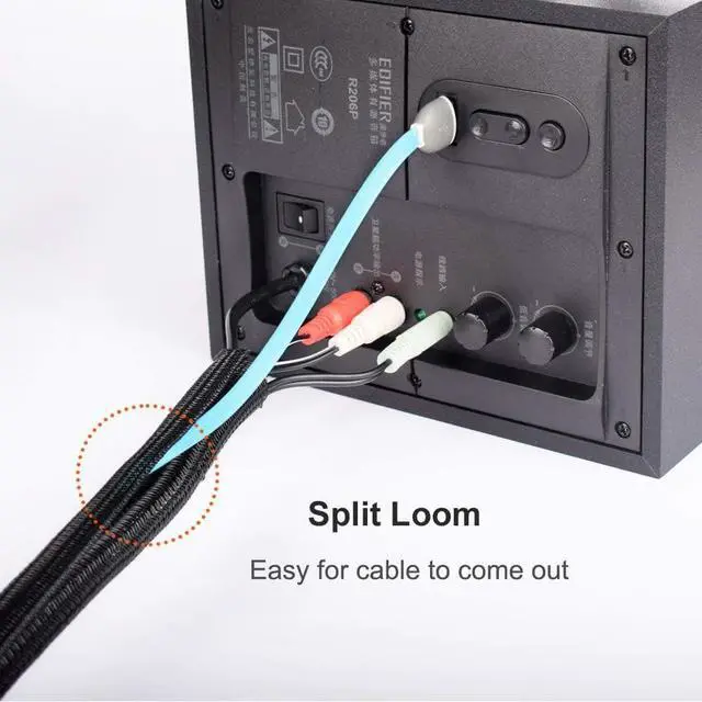 Alt view image 4 of 6 - 20ft - 3/4 inch Black Cable Sleeve, Cable Organizer for Desk PC TV Computer, Wire Protector Cable Wrap Cover, Cord Management for Home Office