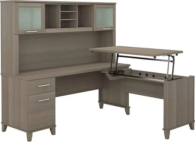Main image of Bush Furniture Somerset 72W 3 Position Sit to Stand L Shaped Desk with Hutch in Ash Gray
