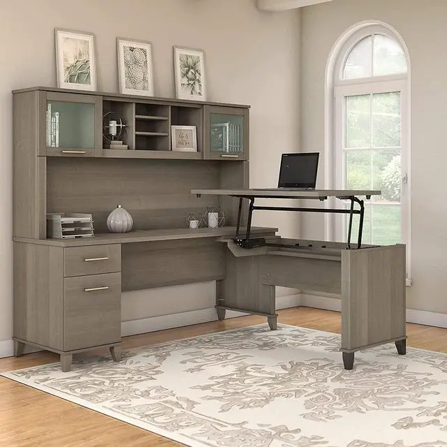 Alt view image 2 of 6 - Bush Furniture Somerset 72W 3 Position Sit to Stand L Shaped Desk with Hutch in Ash Gray