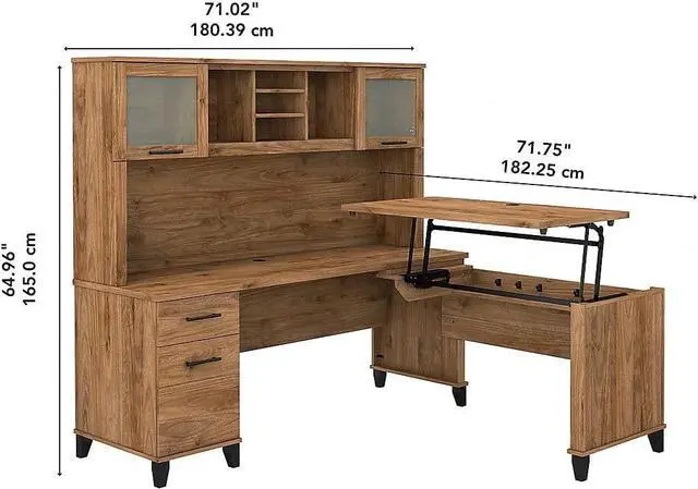 Alt view image 3 of 7 - Bush Furniture Somerset 3 Position Sit to Stand L Shaped Desk with Hutch, 72W, Fresh Walnut