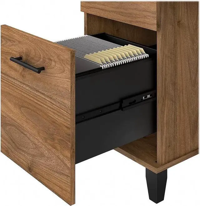 Alt view image 7 of 7 - Bush Furniture Somerset 3 Position Sit to Stand L Shaped Desk with Hutch, 72W, Fresh Walnut