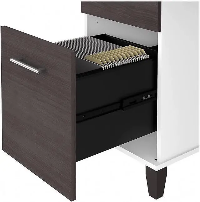 Alt view image 6 of 7 - Bush Furniture Somerset 3 Position Sit to Stand L Shaped Desk with Hutch, 72W, White and Storm