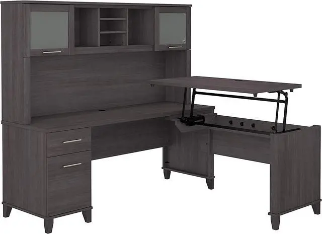 Main image of Bush Furniture Somerset 72W 3 Position Sit to Stand L Shaped Desk with Hutch in Storm Gray