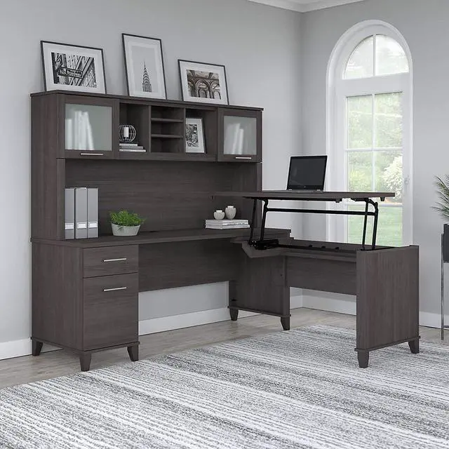 Alt view image 2 of 6 - Bush Furniture Somerset 72W 3 Position Sit to Stand L Shaped Desk with Hutch in Storm Gray