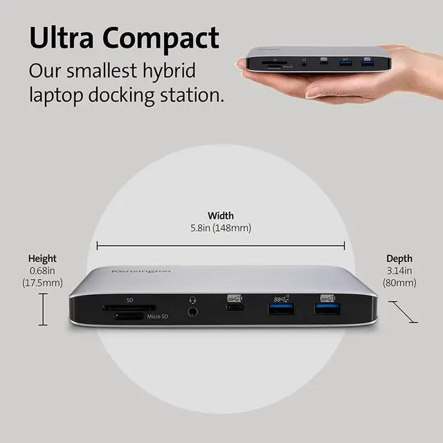 Alt view image 5 of 6 - Kensington SD2480T Thunderbolt 3 and USB-C Dual 4K Hybrid Nano Dock with 60W PD, SD & Micro SD Card Reader, for Windows and MacBooks