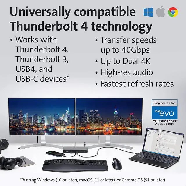 Alt view image 2 of 6 - Kensington SD5780T Thunderbolt 4 Dual 4K Docking Station with 96W Power Delivery & SD Card Reader, HDMI & Thunderbolt 4 Ports for Windows and MacBooks