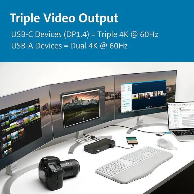Alt view image 5 of 6 - Kensington Triple 4k Display Docking Station for Windows, MacBooks and Surface - 60W PD; USB-C, Thunderbolt 3/4 & USB-A