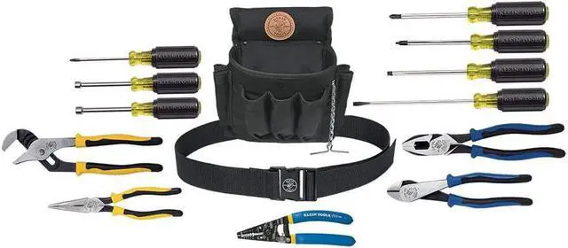 Main image of Klein Tools Tool Kit, Tool Set Includes Basic Tools, Pouch and Belt for Journeyman, Linesman, Professionals and Homeowners, 14-Piece