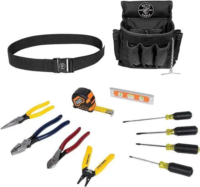 Main image of Klein Tools Hand Tools Kit with Pliers, Screwdrivers, 18-Pocket Nylon Tool Pouch, and More Jobsite Tools, 12-Piece