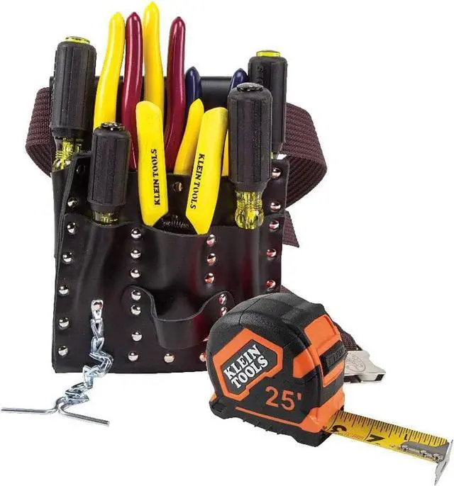 Main image of Klein Tools 5300 Tool Set, Electrician Tool Kit has 4 Screwdrivers, 4 Pliers, Tape Measure, Stripper, Tool Pouch, Tool Belt, 12-Piece