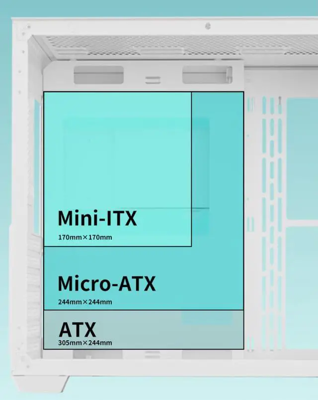 Alt view image 6 of 7 - Micro ATX Case, Mini-ITX Gaming PC Case 2 Tempered Glass Panels & Front Panel Micro ATX PC Case USB 3.0 Type-C 3.2/360mm Water Cooling Ready - White