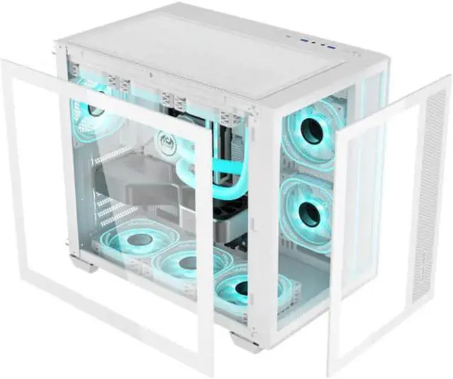 Alt view image 5 of 7 - Micro ATX Case, Mini-ITX Gaming PC Case 2 Tempered Glass Panels & Front Panel Micro ATX PC Case USB 3.0 Type-C 3.2/360mm Water Cooling Ready - White