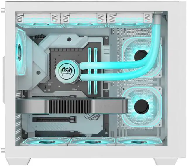 Alt view image 2 of 7 - Micro ATX Case, Mini-ITX Gaming PC Case 2 Tempered Glass Panels & Front Panel Micro ATX PC Case USB 3.0 Type-C 3.2/360mm Water Cooling Ready - White