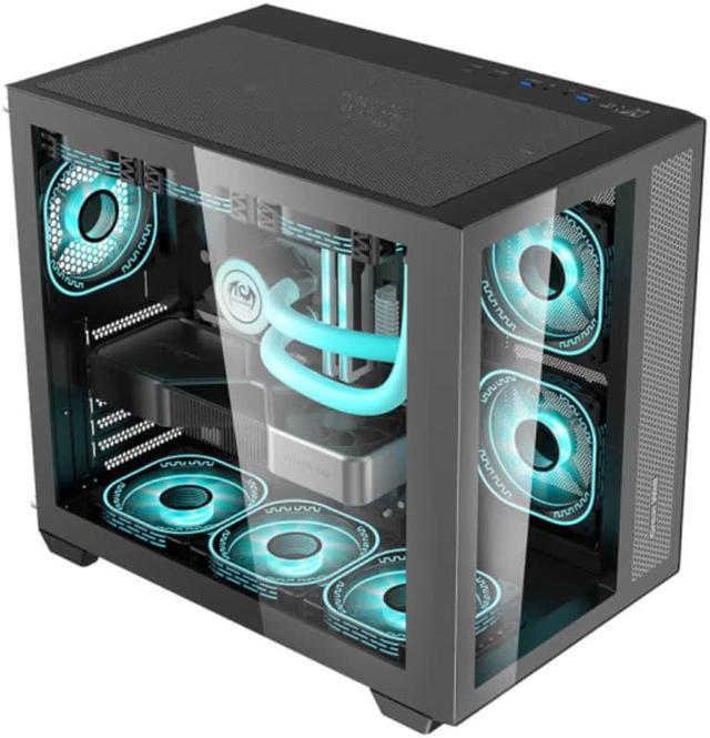 Micro ATX Case, Mini-ITX Gaming PC Case 2 Tempered Glass Panels & Front  Panel Micro ATX PC Case USB 3.0 Type-C 3.2/360mm Water Cooling Ready -  Black 