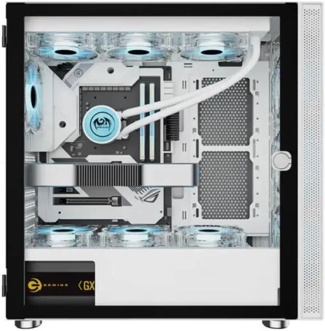 Alt view image 3 of 7 - Gaming PC Case E-ATX Desktop Computer Case with Tempered Glass Side Panel/ Support 360mm Water Cooling / 5 Hard Drive Bits / 10 Fan Positions - White