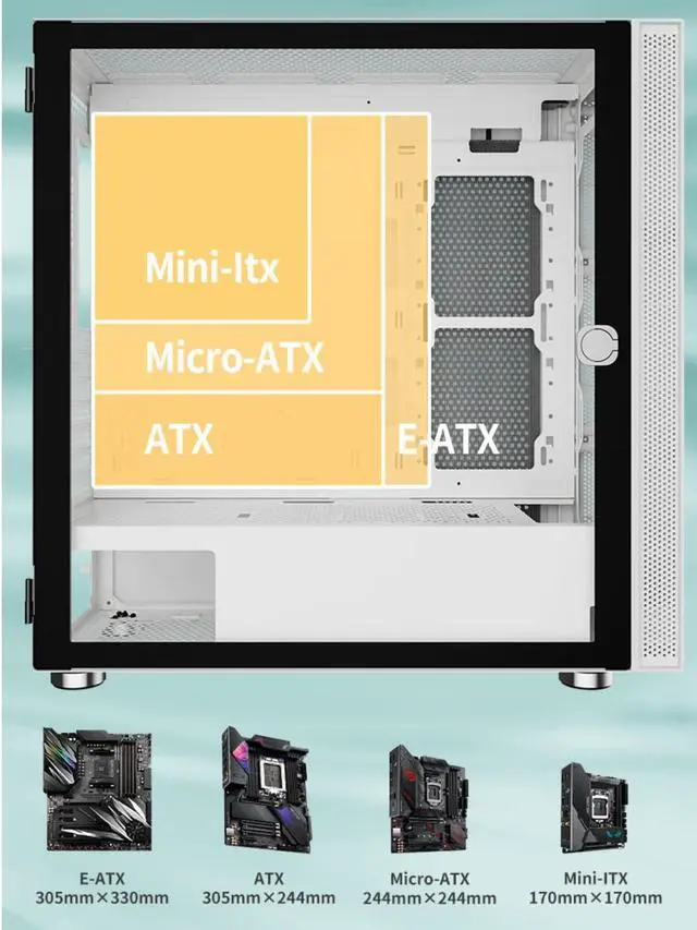 Alt view image 5 of 7 - Gaming PC Case E-ATX Desktop Computer Case with Tempered Glass Side Panel/ Support 360mm Water Cooling / 5 Hard Drive Bits / 10 Fan Positions - White