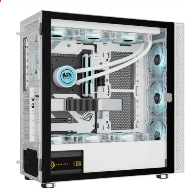 Alt view image 4 of 7 - Gaming PC Case E-ATX Desktop Computer Case with Tempered Glass Side Panel/ Support 360mm Water Cooling / 5 Hard Drive Bits / 10 Fan Positions - White