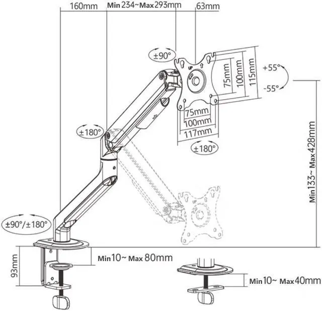 Alt view image 5 of 6 - Single Monitor Arm, Monitor Desk Mount Fits 17 to 32 Inch, Adjustable Monitor Stand Holds 19.8lbs Height Adjustable Monitor Stand