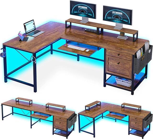 69 L-Shaped Computer Desk with Storage Shelf, Large Study Table Writing  Desk