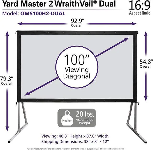 Alt view image 7 of 7 - Elite Screens Yardmaster 2 DUAL Projector Screen, 100-INCH 16:9, Front and Rear Wraith Veil Dual 4K / 8K Ultra HD, Active 3D, HDR Ready Indoor and Outdoor Projection Screen