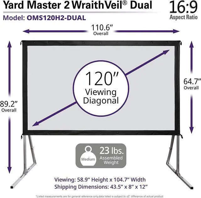 Alt view image 6 of 7 - Elite Screens Yard Master 2 DUAL Projector Screen, 120-INCH 16:9, Front and Rear 4K/8K Ultra HD, Active 3D, HDR Ready Indoor and Outdoor Projection