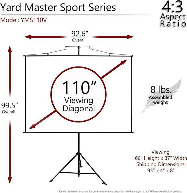 Alt view image 4 of 7 - Elite Screens Yard Master Sport, 110 inch 4:3, 2-in-1 Wall Tripod Stand Outdoor Indoor Portable Projector Screen Front Projection Carrying Bag, Home Theater