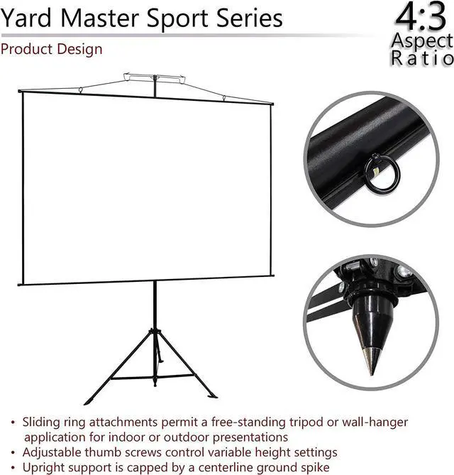 Alt view image 3 of 7 - Elite Screens Yard Master Sport, 110 inch 4:3, 2-in-1 Wall Tripod Stand Outdoor Indoor Portable Projector Screen Front Projection Carrying Bag, Home Theater