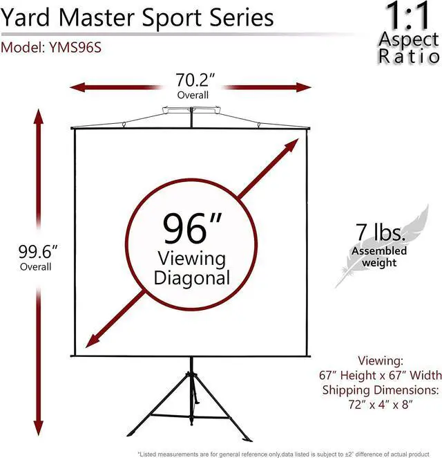 Alt view image 6 of 7 - Elite Screens Yard Master Sport, 96 inch 1:1, 2-in-1 Wall Tripod Stand Outdoor Indoor Portable Projector Screen Front Projection Carrying Bag, Home Theater