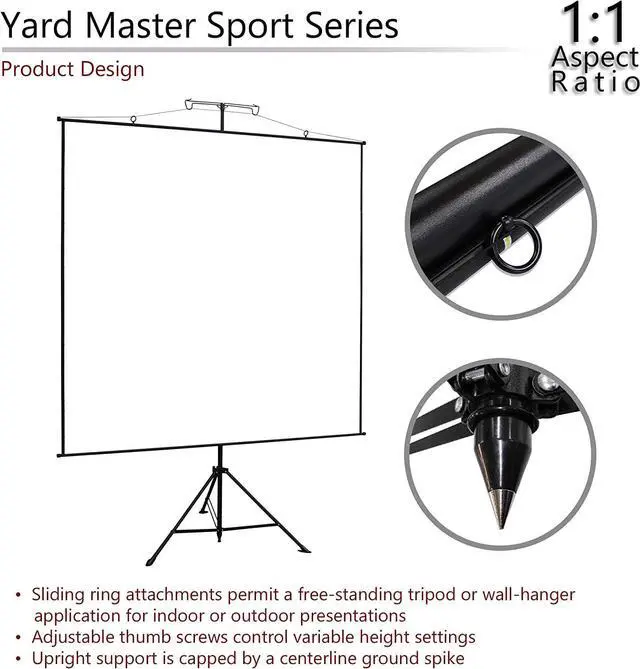 Alt view image 3 of 7 - Elite Screens Yard Master Sport, 96 inch 1:1, 2-in-1 Wall Tripod Stand Outdoor Indoor Portable Projector Screen Front Projection Carrying Bag, Home Theater