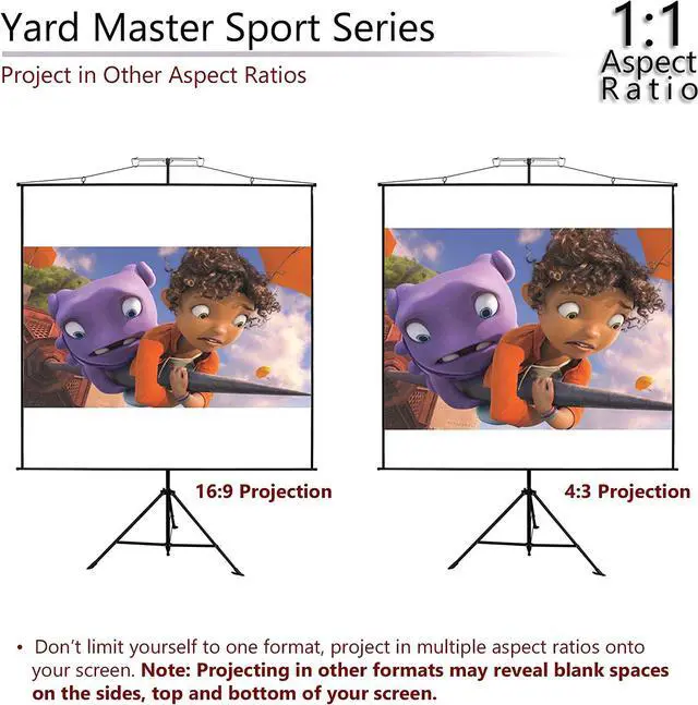 Alt view image 4 of 7 - Elite Screens Yard Master Sport, 96 inch 1:1, 2-in-1 Wall Tripod Stand Outdoor Indoor Portable Projector Screen Front Projection Carrying Bag, Home Theater