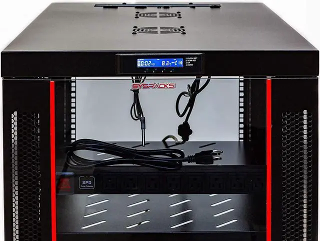 Alt view image 3 of 7 - Sysracks 22U 35 inch Deep Server Rack Cabinet It Enclosure - Cooling Fans - LCD Screen - Thermostat - PDU - Casters - 2 Fans  Shelf