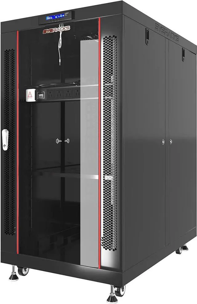 Alt view image 2 of 7 - Sysracks 22U 35 inch Deep Server Rack Cabinet It Enclosure - Cooling Fans - LCD Screen - Thermostat - PDU - Casters - 2 Fans  Shelf