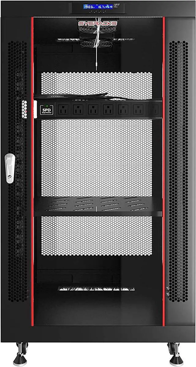 Alt view image 6 of 7 - Sysracks 22U 35 inch Deep Server Rack Cabinet It Enclosure - Cooling Fans - LCD Screen - Thermostat - PDU - Casters - 2 Fans  Shelf