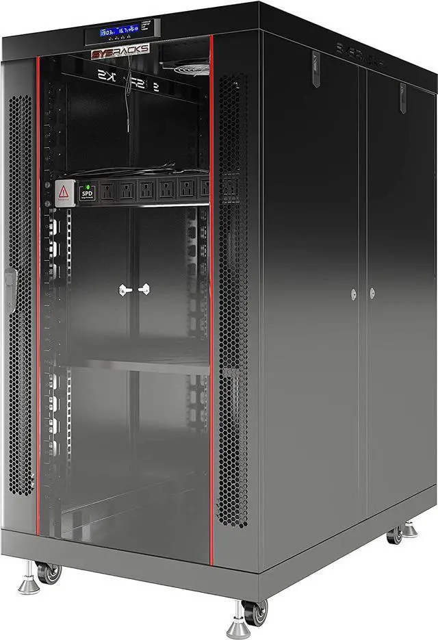 Main image of Server Rack Locking Cabinet Network Enclosure Premium Series for Server AV Networking Computer and Other IT Equipment - 35-inch Depth - Thermosystem/LCD Screen (18U)